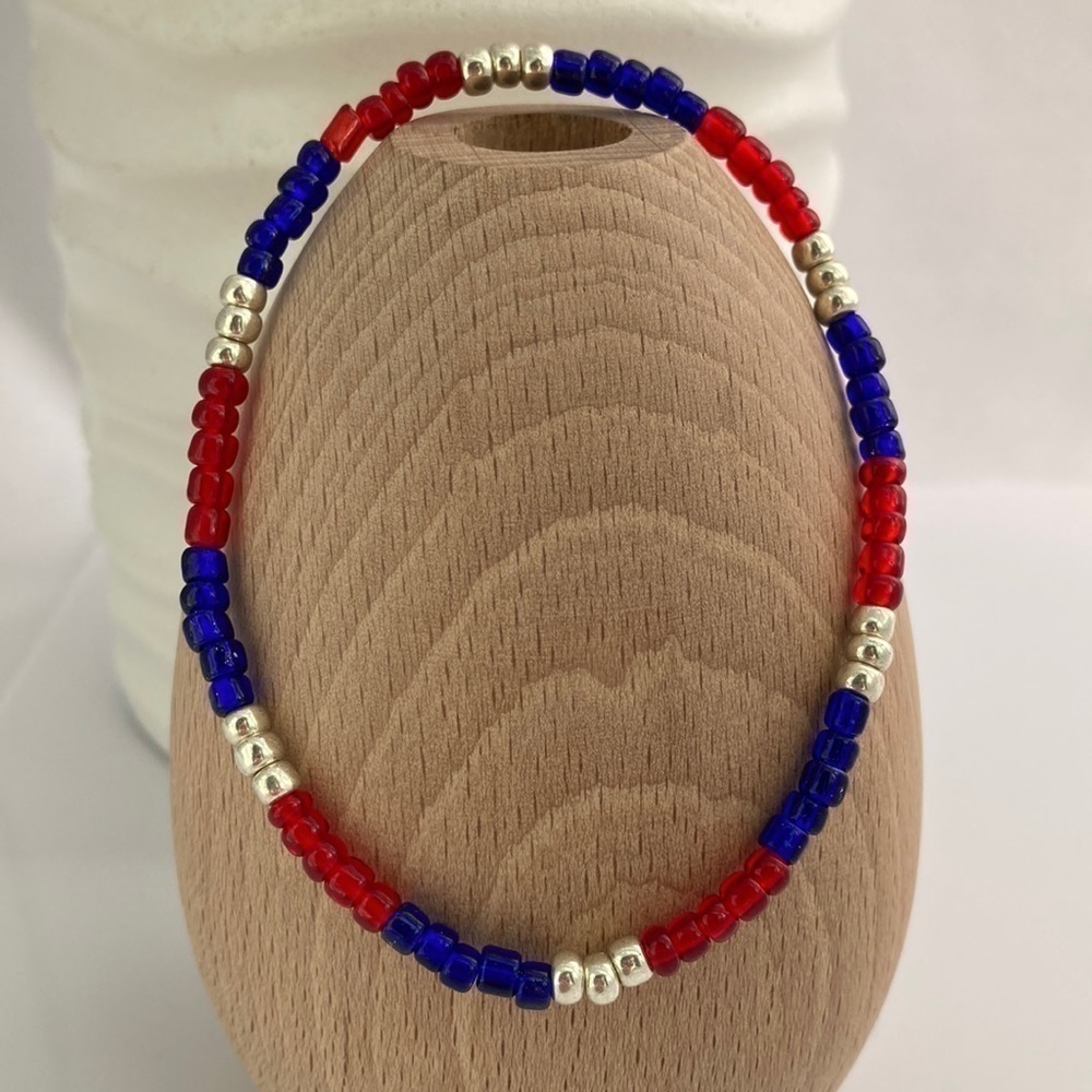 STRETCH Beaded Anklet Red & Blue